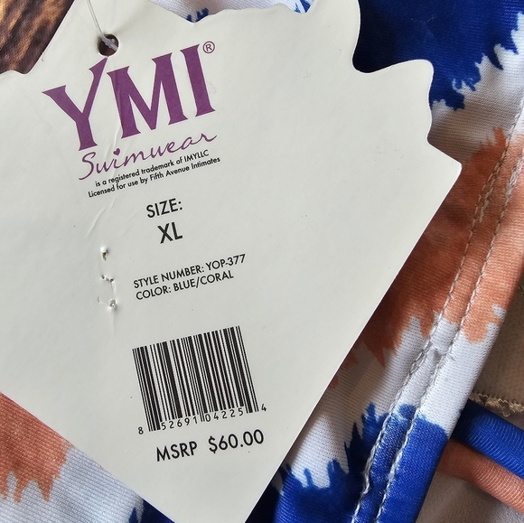 YMI Size XL One Piece Striped Swimsuit Strap Metal Ring Detail Lace Up Back NWT - Picture 7 of 7